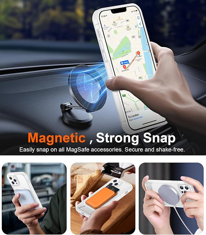 Magnetic Compatible with iPhone 12 Case & iPhone 12 Pro Case, [Built-in Invisible Kickstand][Compatible with MagSafe][Military Grade Shockproof] Slim Translucent Matte Phone Case 6.1"