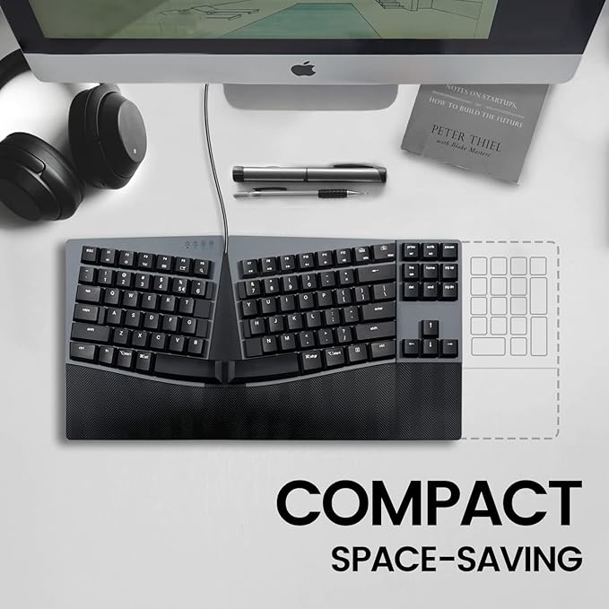 Perixx PERIBOARD-335RD Wired Ergonomic Mechanical Compact Keyboard - Low-Profile Red Linear Switches - Programmable Feature with Macro Keys - Compatible with Windows and Mac OS X - US English