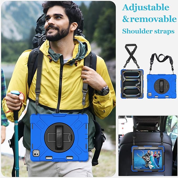 Case for iPad Pro 13 Inch M5 2025/ M4 2024: Military Grade Cover for iPad Pro 13" with Screen Protector - Stand - Handle - Shoulder Strap - Pencil Holder- Blue