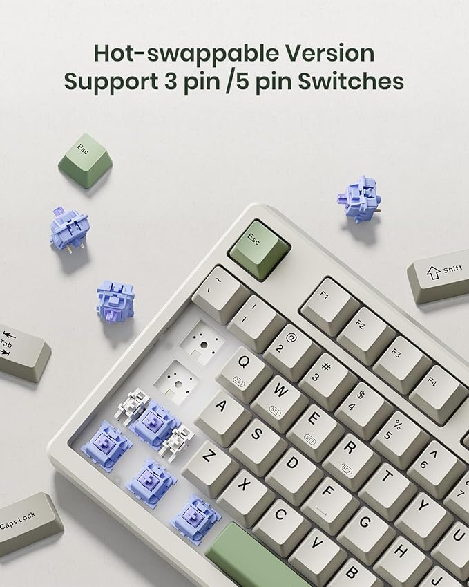 Kisnt KN85 Wireless Mechanical Gaming Keyboard, 75% Layout with RGB Backlit, Custom Hot Swappable, Creamy Sound, Bluetooth/2.4GHz/USB-C Compatible with Windows/Mac/PC (Industrial Gray,Linear Switch)