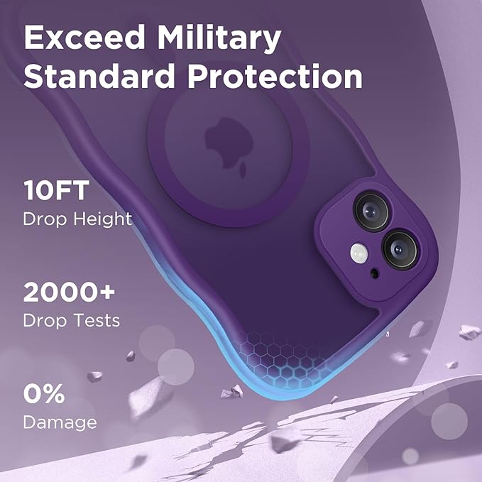 CAPRARO Cute for iPhone 11 Case, Compatible with MagSafe, [Curly Wave Edge] [Full Camera Protection] [14 FT Drop Protection] Magnetic Phone Case for 11 6.1 Inch, Deep Purple