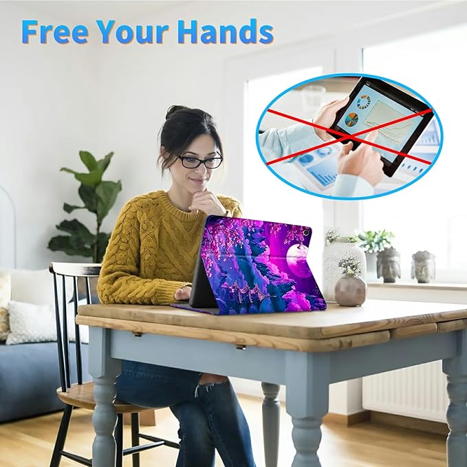 for Amazon Kindle Fire 7 (9th/7th/5th Generation, 2019/2017/2015 Release) 7" Tablet Case, Slim Kickstand Stand Leather Smart Cover with Auto Wake/Sleep, Purple Mountain Moon