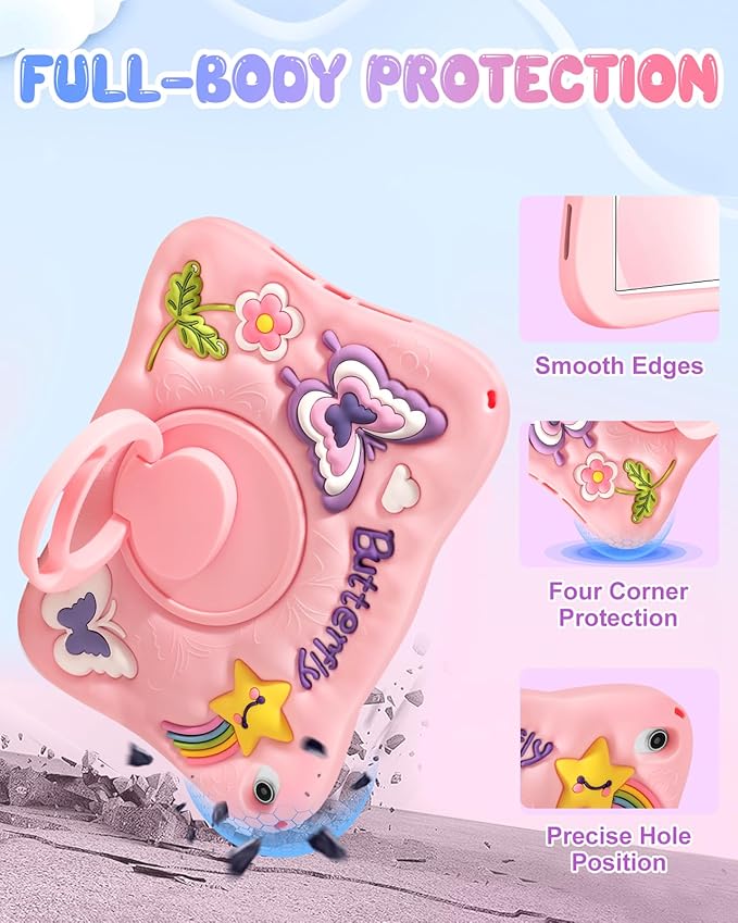 Kidcube for iPad 10th Generation Case 10.9 Inch 2022, for iPad A16 Case 11th Generation 2025 - for Girls Cute Girly Kawaii 3D Butterfly Design Cover with Rotating Stand & Strap Unique Silicone Cases