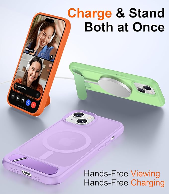 Magnetic Compatible with iPhone 15 Plus Case & iPhone 14 Plus Case, [Built-in Invisible Kickstand][Compatible with MagSafe][Military Grade Shockproof] Slim Translucent Matte Phone Case 6.7"