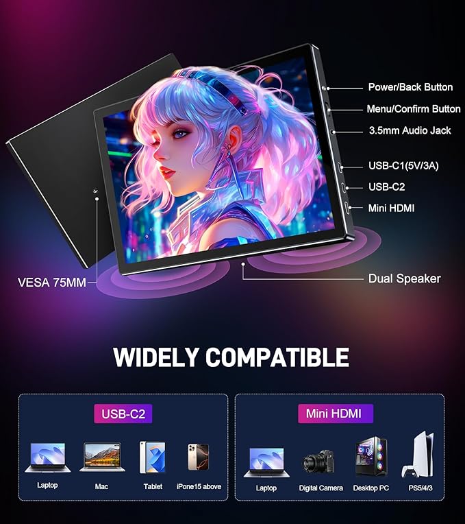 10.1 inch Portable Touchscreen Monitor, Screen Extender 1920x1200 IPS Travel Small Monitor with Cover, USB-C HDMI Computer Touch Screen Display for Laptop Windows PC Mac PS4 Xbox
