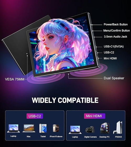 10.1 inch Portable Touchscreen Monitor, Screen Extender 1920x1200 IPS Travel Small Monitor with Cover, USB-C HDMI Computer Touch Screen Display for Laptop Windows PC Mac PS4 Xbox