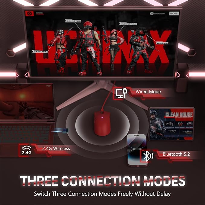 MAGIC-REFINER Attack Shark X11 59g Superlight Wireless Gaming Mouse with Magnetic RGB Charging Dock，BT/2.4G Wireless/Wired Mouse, 22000 DPI，5 Programmable Buttons for PC/Laptop/Mac（Red）