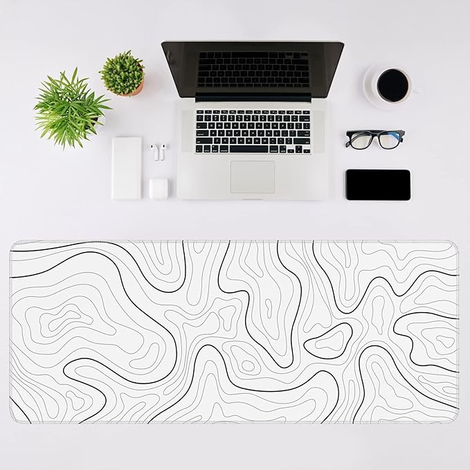 Rcege Large Mouse Pad for Desk - Gaming Mouse Pad with Stitched Edges, Anti-Slip Base for Keyboard and Mouse(White Line, 23.6L x 11.8W inches)