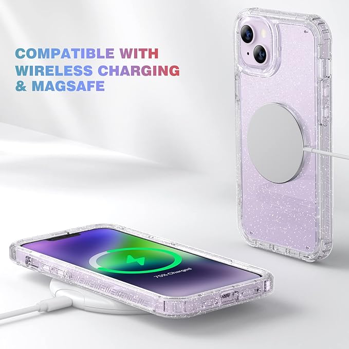 Diaclara Designed for iPhone 14 Case, Full Body Rugged Case with Built-in Touch Sensitive Anti-Scratch Screen Protector, with Camera Lens Protector for iPhone 14 6.1" (Clear Glitter)