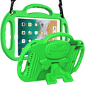 LTROP Kids Case for iPad 5th/6th Generation (2017/2018) & Air 2, Shoulder Strap Handle Stand Shockproof Bumper Cute Kid Case for iPad 9.7 Inch, Green