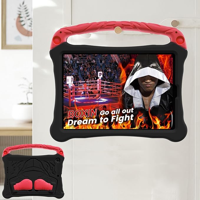 Dteck for iPad Air 3rd Generation and iPad Pro Case 10.5" 2019/2017 Release, Cute Boxing Shockproof Hard Case with Handle/Kickstand/Shoulder Strap, Protective Lightweight Kids-Friendly Cover, Black