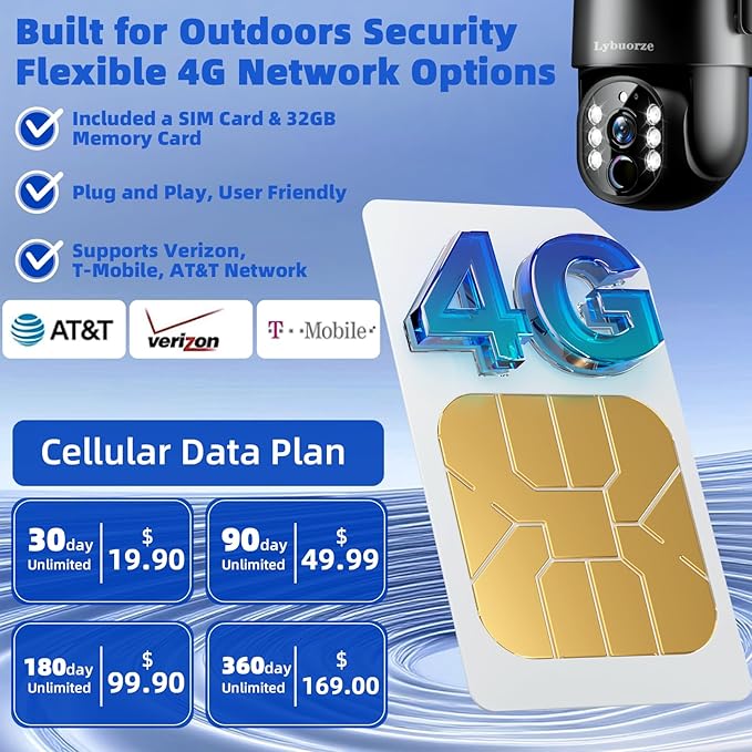 Industrial-Grade Black 4G LTE Solar Security Camera Outdoor, No WiFi Needed, 4MP HD, 360 View, Built-in SIM, AI Motion Detection, 2-Way Talk for Ranch/Jobsite/Construction