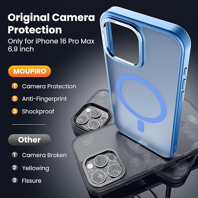 for iPhone 16 pro max Case with 2X Screen Protectors [Compatible with MagSafe] Military Grade Drop Protection Back Cover Shockproof Slim Fit for iPhone 16 pro max Phone Case 6.9 inch,Sky