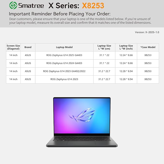 Smatree Hard EVA Protective Sleeve Case Compatible for 14 inch ASUS ROG Zephyrus G14 2026 GU405/2025/2024/2023, for ASUS ROG Zephyrus G14 Laptop Notebook Bag (X8253)