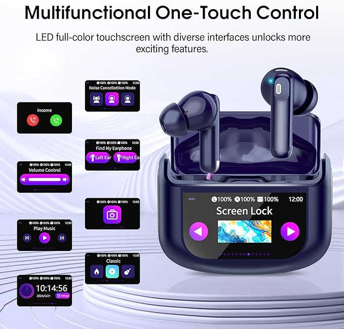 Wireless Earbuds, Bluetooth 5.4 Headphones Multi-Function Touch Screen with 5 EQ Modes, 48H Ear Buds Bass Stereo with ANC Noise Cancelling/Transparency Mode, Dark Blue