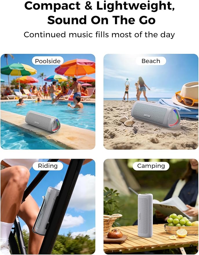BolaButty Bluetooth Speaker Portable Wireless, IPX5 Waterproof, Up to 20H Playtime, TWS Pairing, BT5.3, for Home/Party/Outdoor/Camping/Beach Essentials, Birthday Gift (Grey)