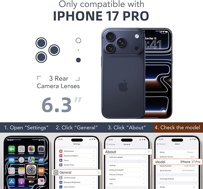 BERFY for iPhone 17 Pro Case, Compatible with MagSafe, Built-in Glass Screen Protector, Camera Protection, Shockproof Full Body Phone case 6.3", Translucent Deep Blue