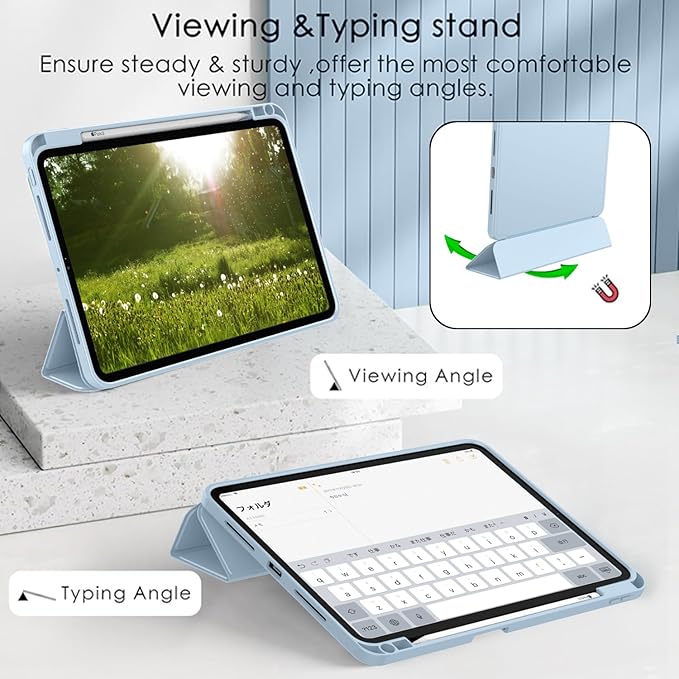 ZryXal iPad Pro 11 Inch Case (M5) 2025/ (M4) 2024 (Model: A2836/A2837/A3006), Trifold Stand Smart Cover with Pencil Holder and Soft TPU Back, Auto Wake/Sleep (Sky Blue)