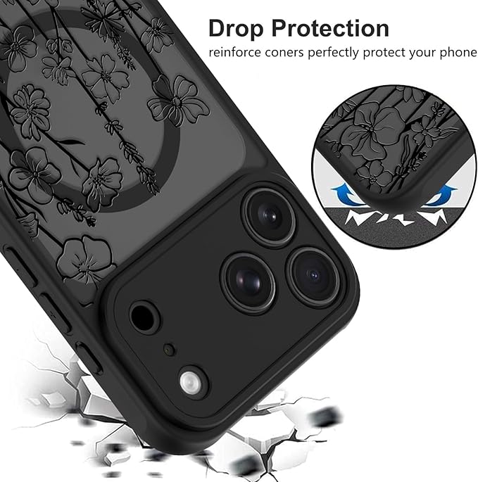 KANGHAR Case Compatible with iPhone 17 Pro Florals Pattern [Compatible with Magsafe] Cute Blooming Flowers Protective Magnetic Case for Girls Women Men