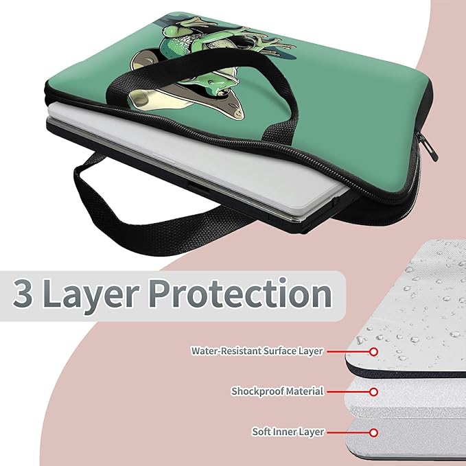 Laptop Sleeve Case Bag 13 inch, Green Frog Slim Carrying Case Durable Handbag Travel Laptop Bag for 13 inch MacBook Air M3/M2/Pro M2/ 13" iPad Pro/Air M4/M2 2024