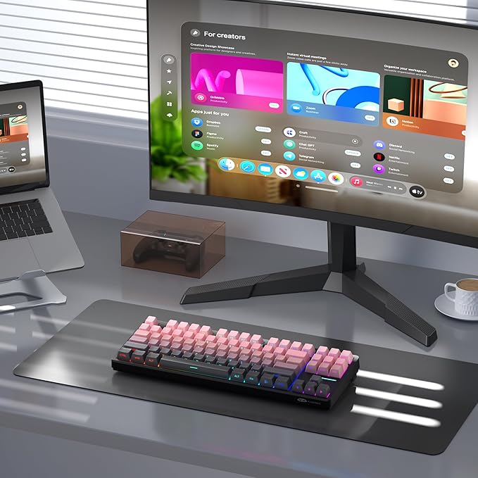 MageGee LIGHT87 Wireless Creamy Keyboard, Gasket Structure, RGB Backlit, 2.4G/USB-C/BT5.0 Hot Swappable Mechanical Gaming Keyboard for Win/Mac/PC, 8000mAh Battery, Side Printed PBT Keycaps, Pink