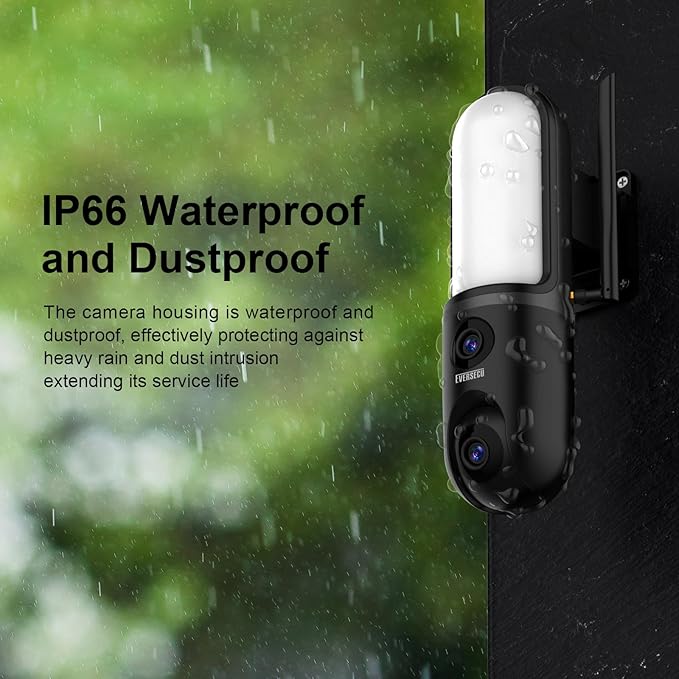 EVERSECU Dual Lens Waterproof Wall Light Camera, 3K Video, 1200LM Floodlight, 2 Way Audio, PTZ Auto Tracking, Support ONVIF & RTSP & Alexa, Cloud/SD Storage, Outdoor Wired WiFi Security Camera