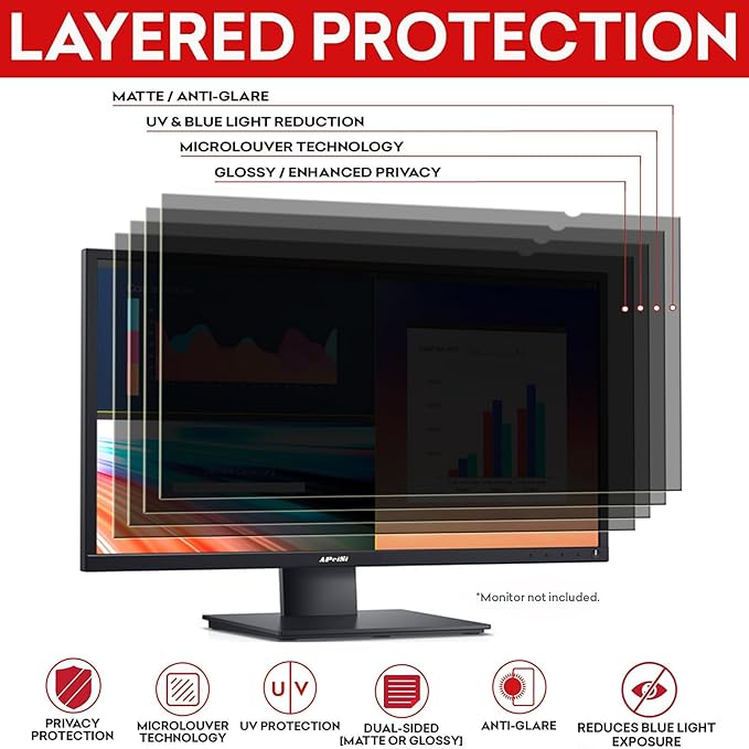 32 Inch Privacy Screen Filter for Widescreen 16:9 Monitor | Privacy Shield | Anti-Glare | Anti-Blue Light Protector | Eye Protection | Computer Security Private Filter