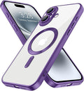 Hython Magnetic Clear for iPhone 16 Plus Case with Camera Lens Protector [Compatible with MagSafe] Luxury Plating Edge Slim Soft TPU Cover Protective Phone Case for iPhone 16 Plus, Matte Purple
