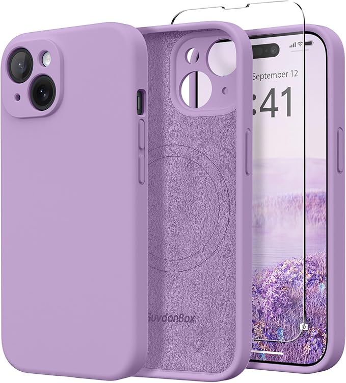 Magnetic for iPhone 14 Case, Compatible with MagSafe, [Full Camera Protection][Screen Protector] Silicone Shockproof Protective Phone Case for iPhone 14 6.1 inch, Light Purple