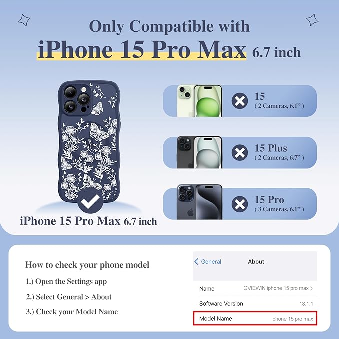 GVIEWIN for iPhone 15 Pro Max Case Compatible with MagSafe [Curly Wave Edge][Full Camera Protection] Floral Translucent Shockproof Magnetic Women Phone Case for 15 Pro Max 6.7'', Tuberose/Blue