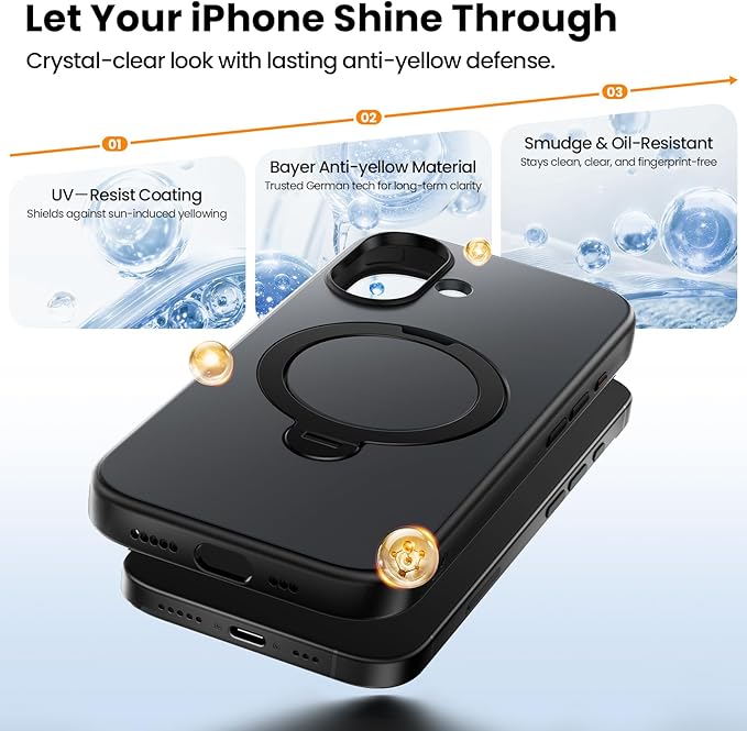 360°Ring Stand for iPhone 17 Case, Compatible with MagSafe, Military-Grade Protective,Anti-Yellowing, Scratch-Resistant Back Cover Phone Case for iPhone 17 6.3", Black