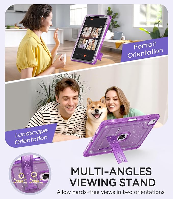 ZoneFoker Case for iPad Air 5th/4th Generation Case (2022/2020) 10.9'', for iPad Pro 11 Inch (4th/3rd/2nd/1st Gen), Hard Sturdy Slim Cover for iPad Air 5 4 th with Pencil Holder/Stand, Purple Glitter
