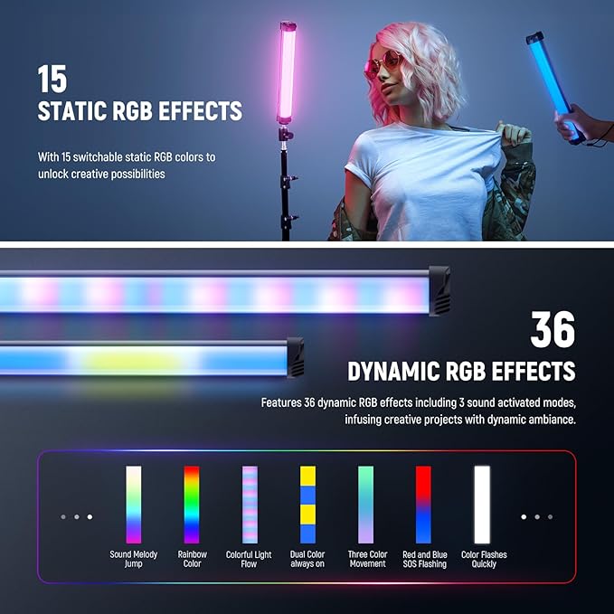 NEEWER Basics 12" Magnetic RGB Light Wand, CRI95 Dimmable 8W LED Handheld Video Tube Lighting Stick with 51 RGB Modes, 2000mAh Battery for YouTube TikTok Camera Streaming Studio Video Recording, SL30