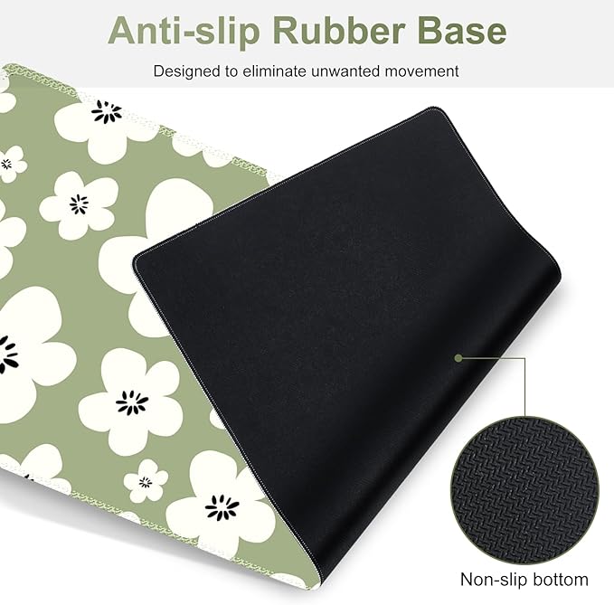 Large Gaming Mouse Pad Set, 4 in1 Ergonomics Keyboard Desk Mat w/Memory Foam Wrist Rest, Computer Extended Game Mousepad, Non-Slip Desk Matt Pad Easy Typing Pain Relief I Green Lucky Florals