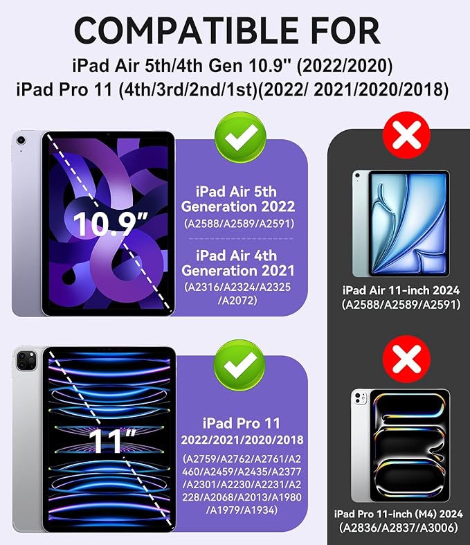 ZoneFoker Case for iPad Air 5th/ 4th Generation Case (2022/2020) 10.9'', for iPad Pro 11 Inch (4th/3rd/2nd/1st Gen), Hard Sturdy Slim Cover for iPad Air 5 4 th with Pencil Holder/Stand, Purple