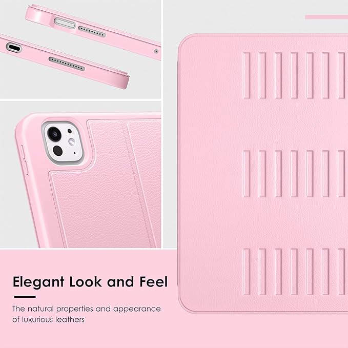 VIKESI Case for iPad Pro 11 inch (M5/M4) 2025/2024,Multiple Angles Magnetic Stand Cover,Shockproof Back,Pencil Holder,and Auto Sleep/Wake,Pink
