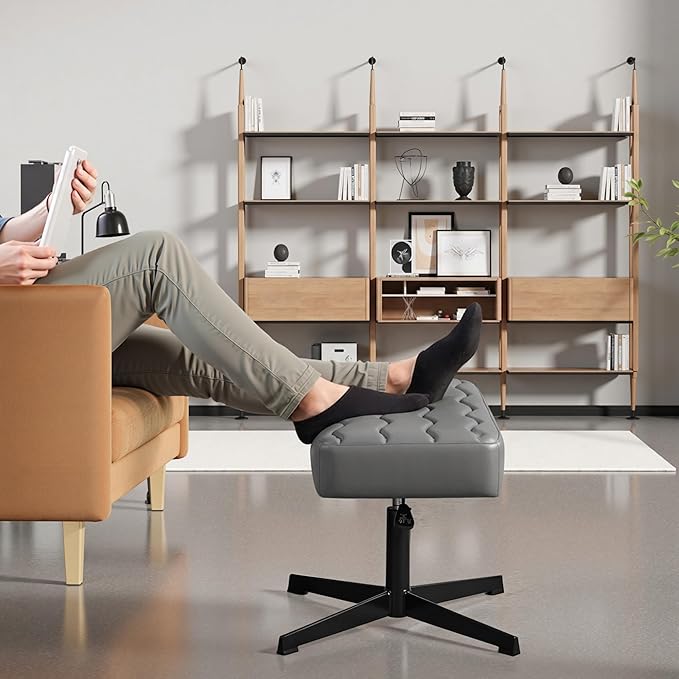 VECELO Under Desk Footrest, PU Ergonomic Foot Rest with Comfort Padding, Height Adjustable for Relieving Leg Pain, Stiffness, and etc, Gray