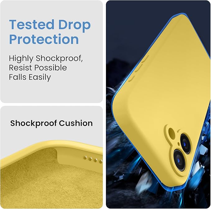 FireNova Designed for iPhone 16 Case, Silicone Upgraded [Camera Protection] Phone Case, Soft Anti-Scratch Microfiber Lining Inside, 6.1 inch, Yellow
