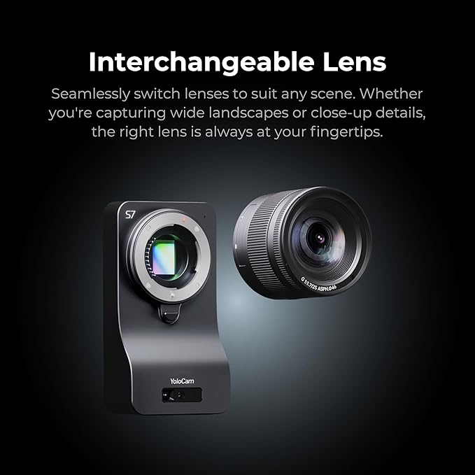 YOLOLIV YoloCam S7, 4K60 Streaming Webcam with Interchangeable Lens, ToF AutoFocus, Software Control, 4X Zoom, HDR, Simultaneous HDMI Out & USB Out(Camera Body Only)