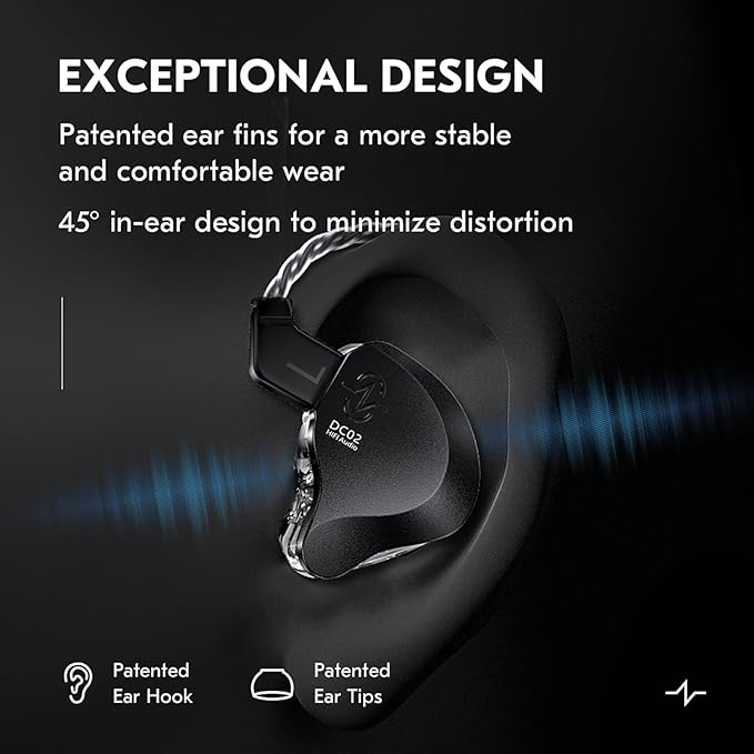 Kinboofi CCZ Solo Silver in Ear Monitor Wired IEM Headphone, DC02 Dual Magnetic Circuit DD HiFi Earphones, Professional HiFi Earphone, Stereo Sound Earbuds, with MIC