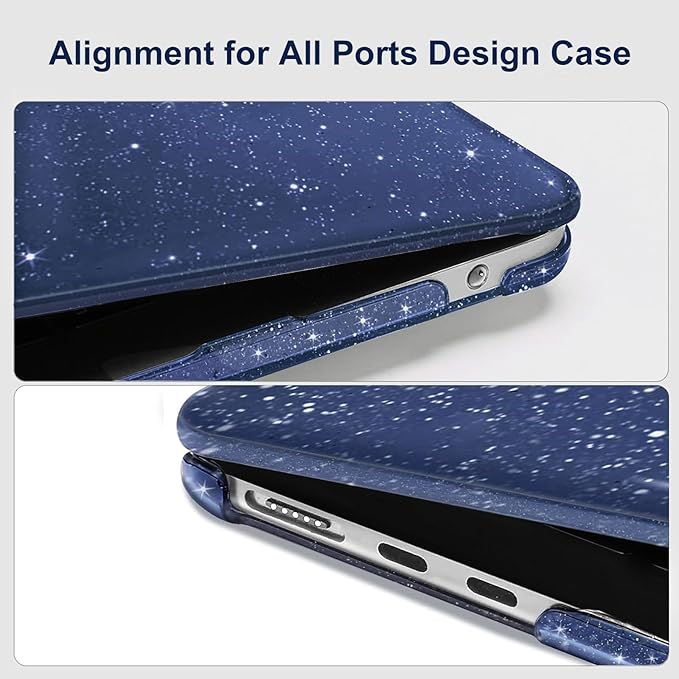 MOSISO Glitter Cover Compatible with MacBook Air 13 inch Case M5 2026 M4 2025 M3 M2 2024-2022 A3449 A3240 A3113 A2681, 4 in 1 Kit Bling Sparkly Hard Shell for MacBook Air 13.6 inch Case, Navy Blue