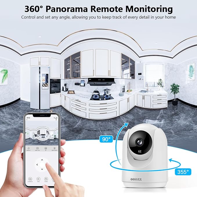 OOSSXX 2-Way Audio Indoor Security Camera Video Baby Monitor and Pet Monitor, 1080P PTZ Nanny Cam Smart Wireless Cameras for Home Video Surveillance (1-Pack)