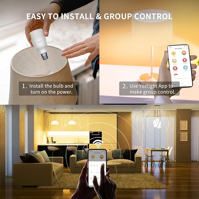 YEELIGHT Smart Light Bulbs, Warm White Dimmable LED Light Bulb 60W Equivalent, 900LM, E26, 2700K, Timing Function, WiFi & Bluetooth LED Bulbs, APP Control Work with Alexa and Google Assistant, 1 Pack
