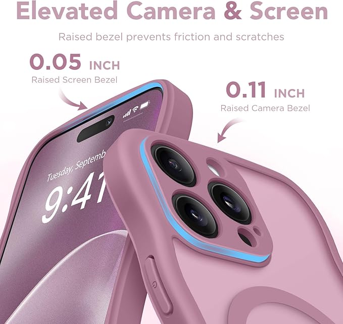 CAPRARO Cute for iPhone 15 Pro Case, Compatible with MagSafe, [Curly Wave Edge] [Full Camera Protection] [14 FT Drop Protection] Magnetic Phone Case for 15 Pro 6.1 Inch, Black Currant