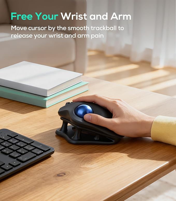 Nulea M511 Wireless Trackball Mouse, Rechargeable Ergonomic Thumb-Control Mouse with Tilt Stand, Smooth & Precision Tracking, 3 Device Connection (Bluetooth or USB Receiver), for PC/Mac/Laptop-Blue