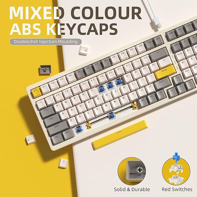 Ajazz Mechanical Gaming Keyboard, Hot Swappable with Numeric Pad, Compact USB Wired 100 Keys, Double-Shot ABS Keycaps, N-Key Rollover RGB Custom for PC Mac (MX Blue)