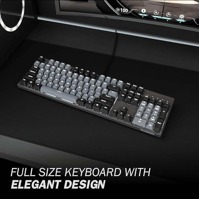 DURGOD K310 Corona White Backlit Full Size Mechanical Keyboard | 104 Keys Full Size | USB C Wired | Doubleshot PBT Keycaps | Programmable Keys | NKRO | Windows & Mac (Corona, Cherry MX Brown Switch)
