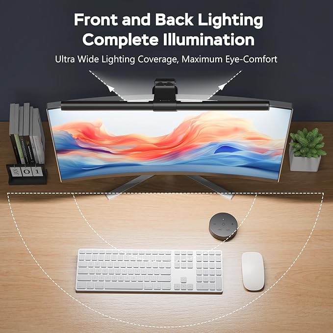 OOWOLF Monitor Light Bar with Remote, Ra95 Computer Monitor Lamp for Eye Caring, USB Reading Lamp Task Lamp, Dimmable Light Bar with Backlight, No Glare Space Saving Home Office 16.14" 1-Pack