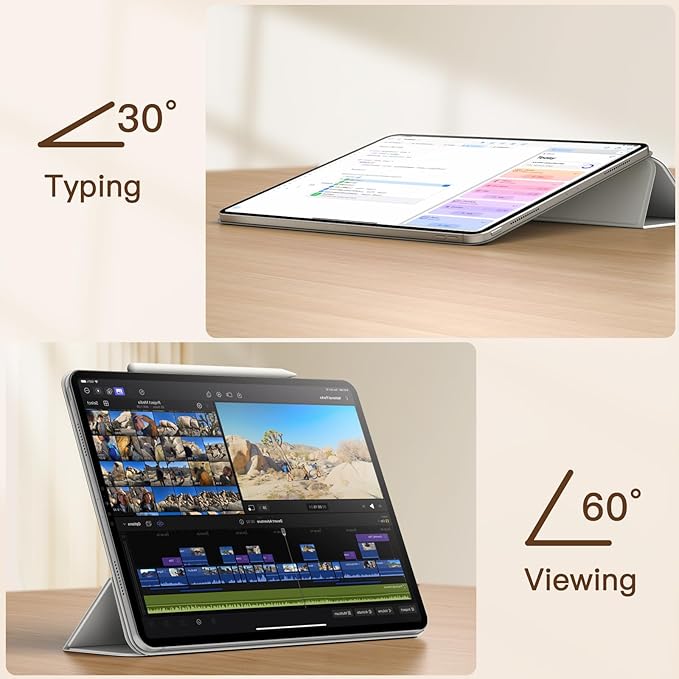 JETech Magnetic Case for iPad Pro 13-Inch M5/M4 (2025/2024), Support Pencil Pro and Pencil (USB-C), Powerful Magnet, Slim Trifold Stand Tablet Cover with Auto Wake/Sleep (Silver)
