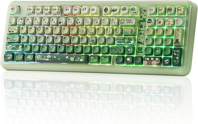 KiiBoom Phantom98 Lite 96% Wireless Mechanical Gaming Keyboard, VIA Programmable, Creamy Keyboard with Gasket, 8000mAh Battery, Hot Swap, RGB Backlits, NKRO for Win/Mac (Green, Mossy Silent Switch)